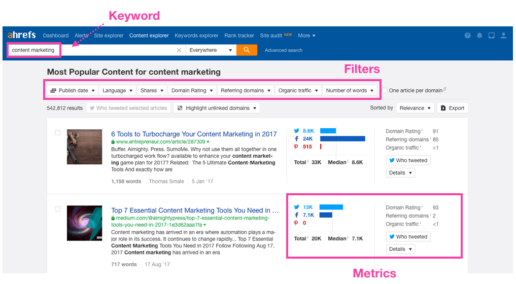 Ahrefs content explorer search