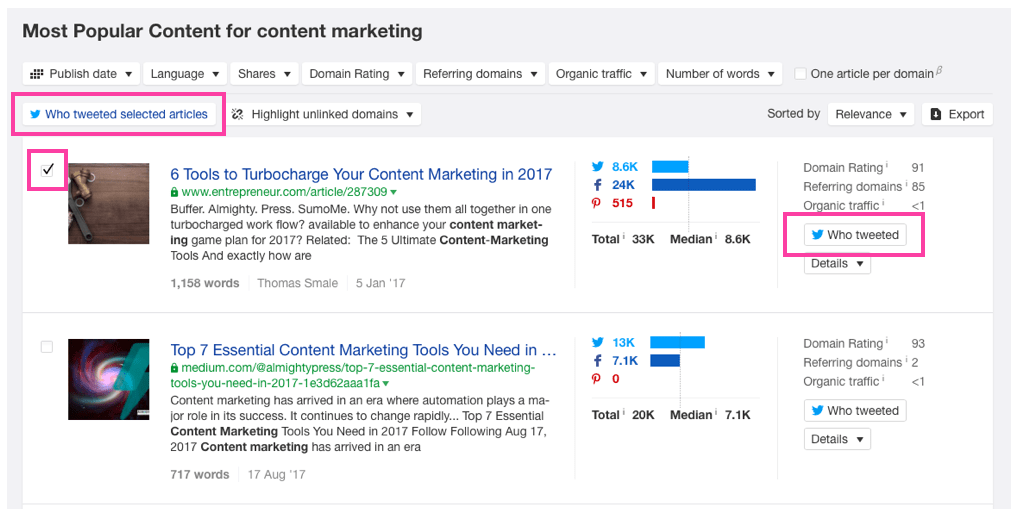 Ahrefs content explorer finding sharers