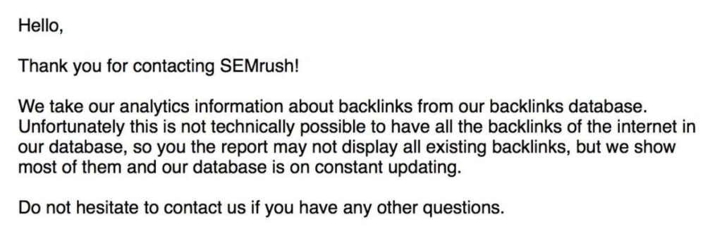 SEMRush reply for contact form