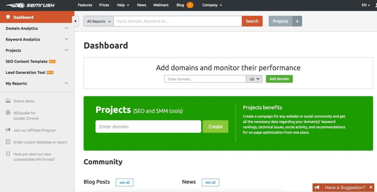 SEMRush User Interface
