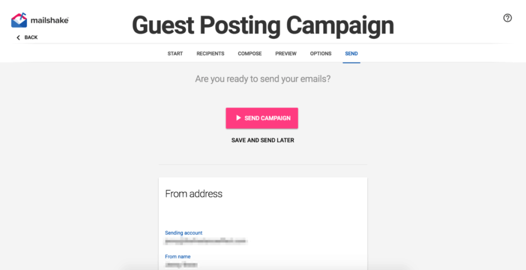 Mailshake campaign ready to send
