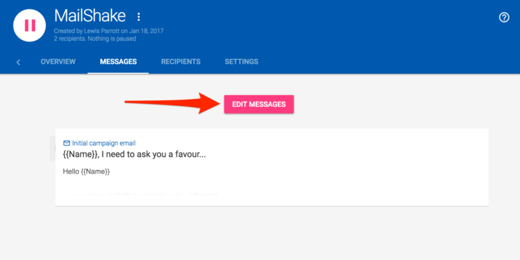 Mailshake Edit Messages