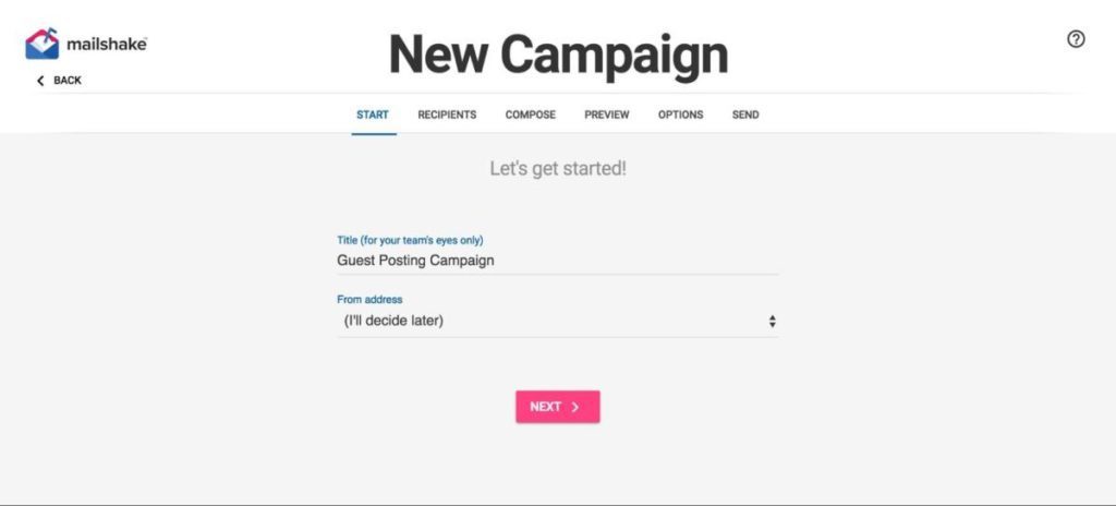 Mailshake New Campaign Settings