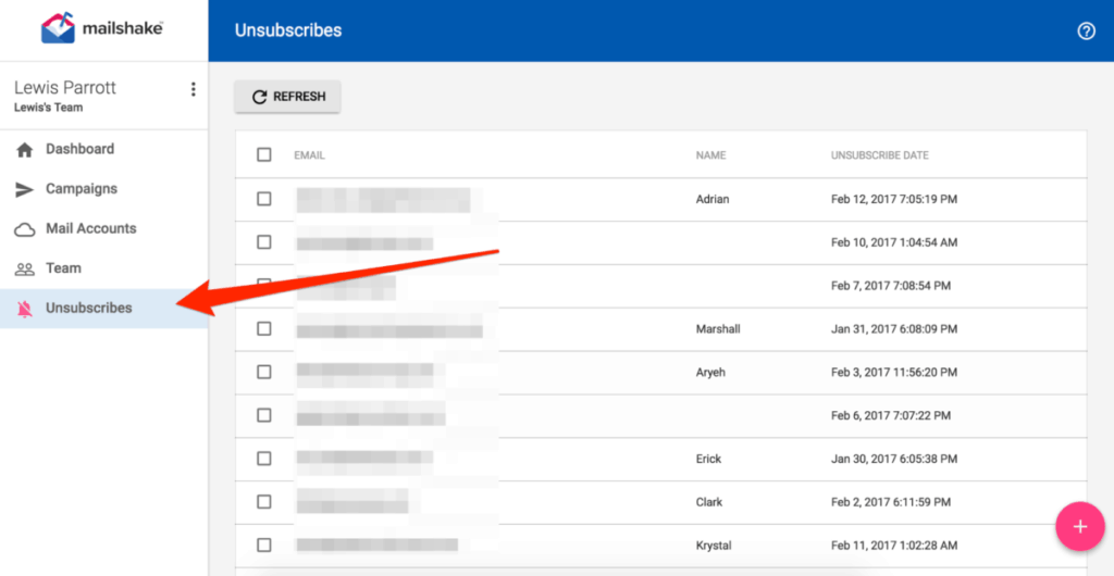 Mailshake Unsubscribes List