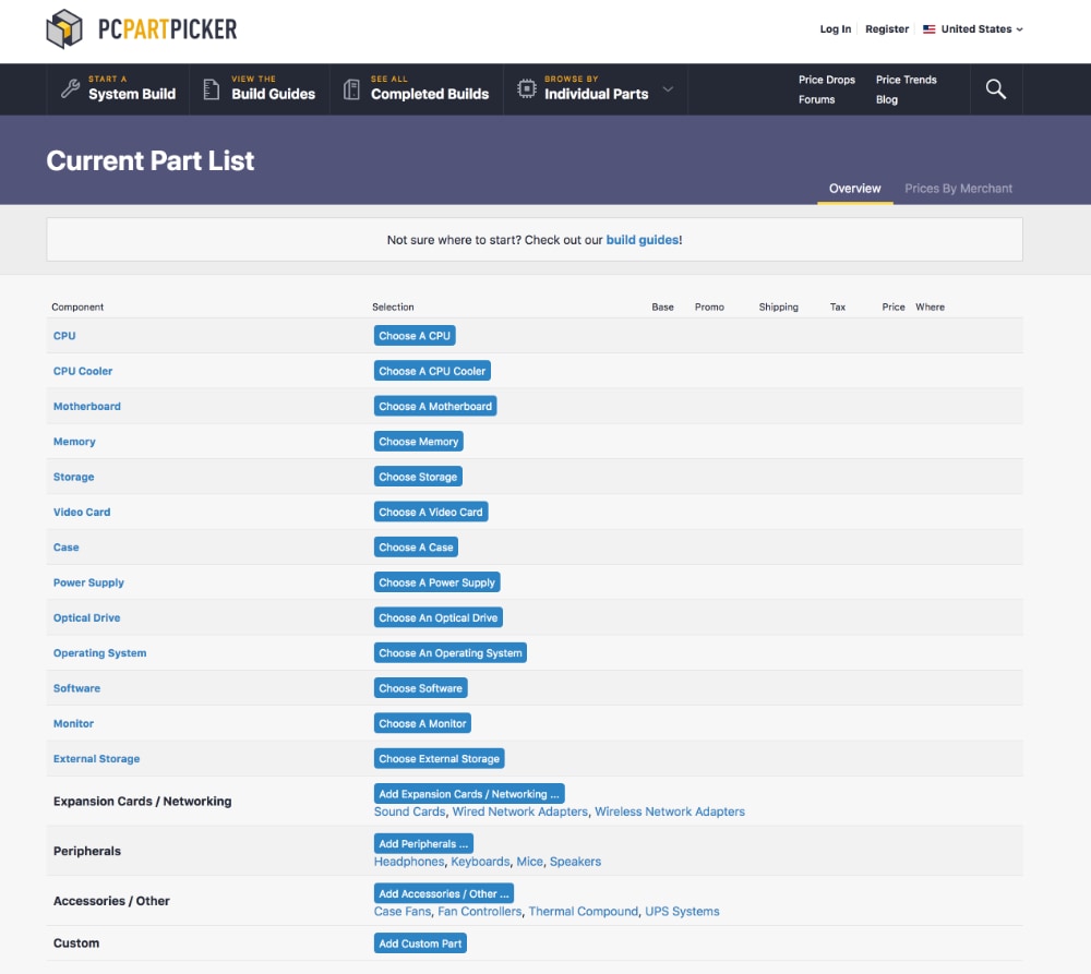 PCPartPicker System Builder