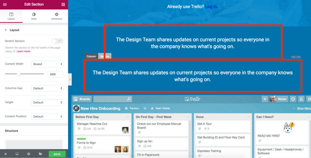 how to build Trello homepage with Elementor
