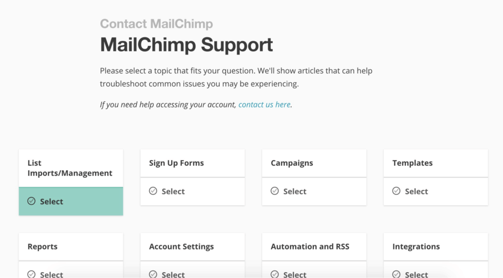 Supporto MailChimp