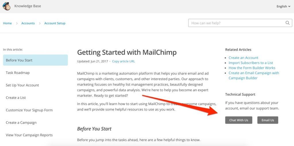 MailChimp Technical Support