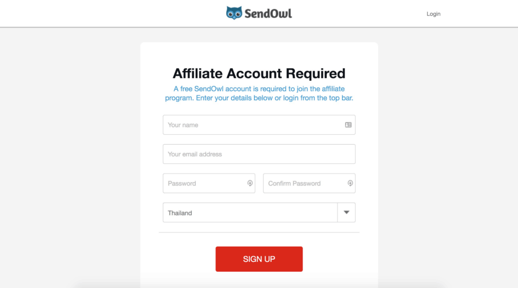 SendOwl Affiliate Account Sign Up