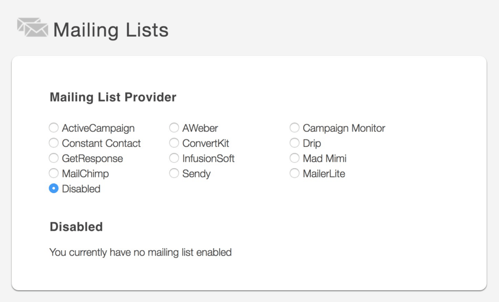 SendOwl Mailing List Providers