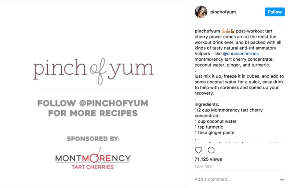 Pinch of Yum Instagram sponsored post