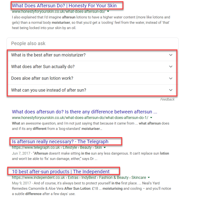 Risultati del Serp di Google Query