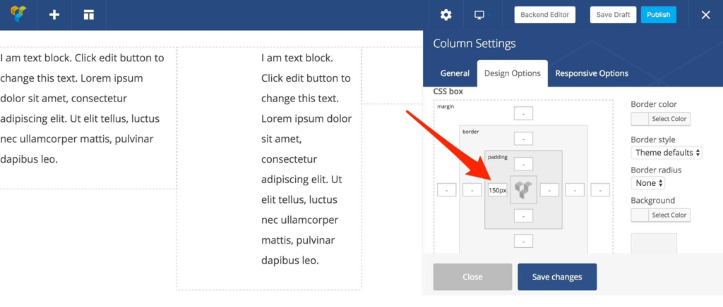 Visual Composer Column Settings