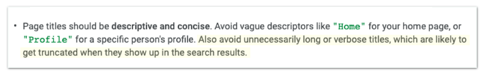 Google consiglia titoli di pagine descrittivi e concisi