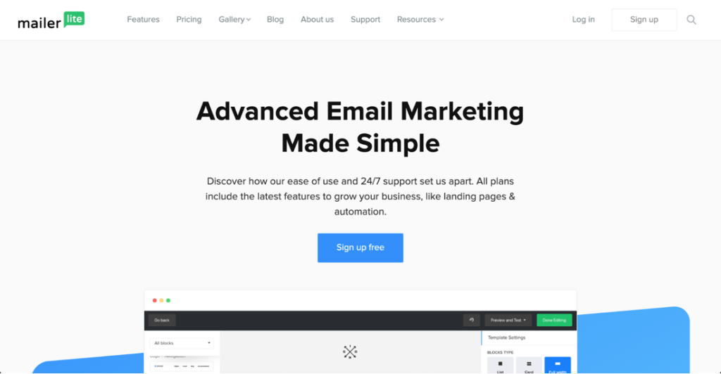 Mailerlite Homepage