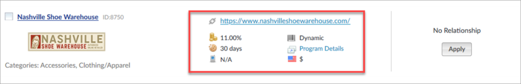 Nashville Shoe Affiliate Program Stats