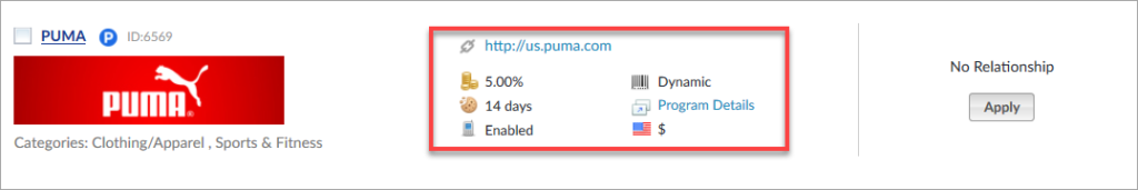 Puma Affiliate Program Stats