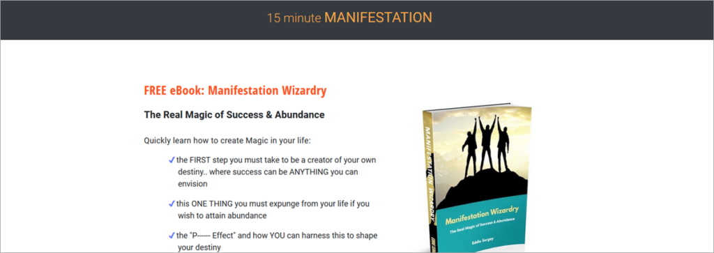 15 Minute Manifestation Homepage Screenshot