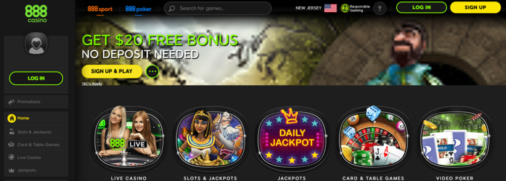888 Casino Homepage Screenshot