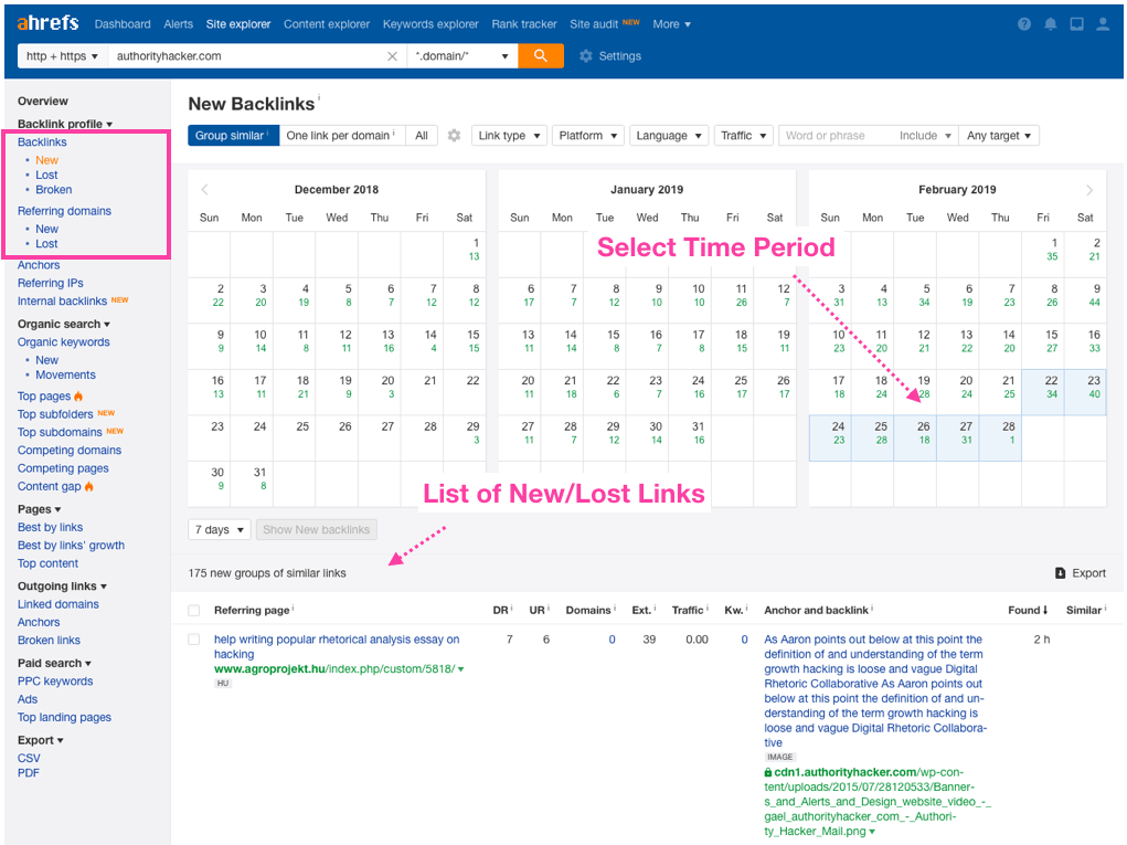 Ahrefs site explorer New Lost Links