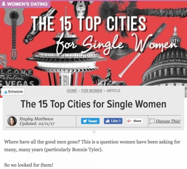 DatingAdvice The 15 Top Cities for Single Women DatingAdvice The 15 Top Cities for Single Women