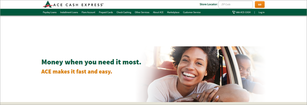 Ace Cash Express Homepage Screenshot