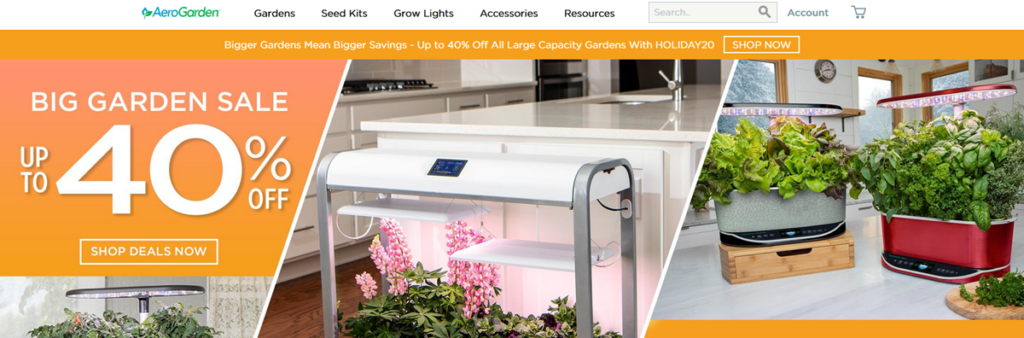 Aero Garden Homepage Screenshot