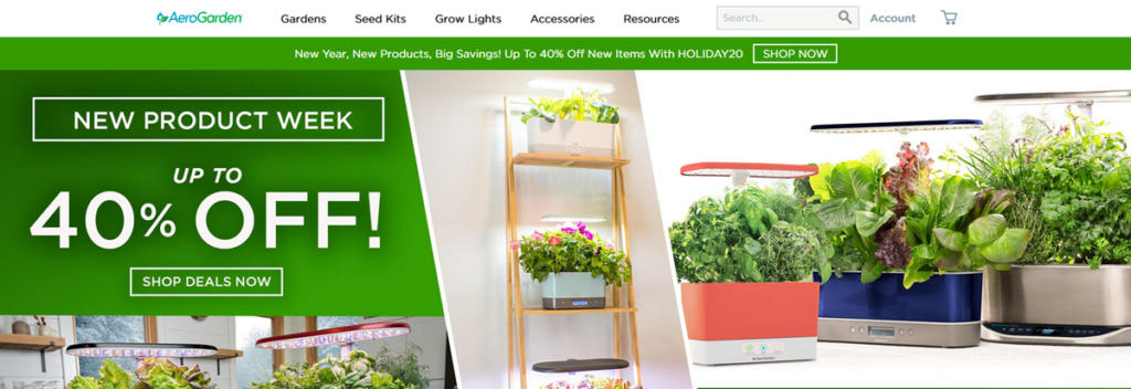 Aero Garden Homepage Screenshot
