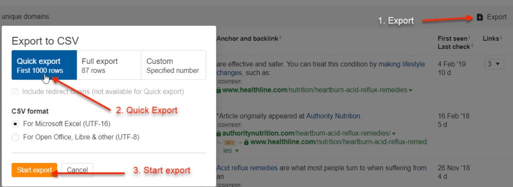 Ahrefs Baklinks Export