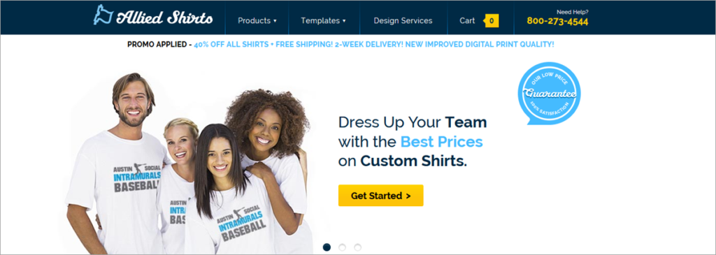 Allied Shirts Homepage Screenshot