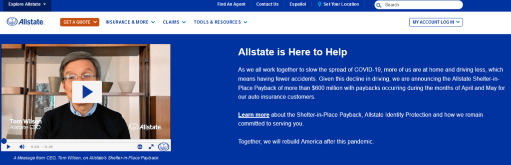 Allstate National Homepage Screenshot