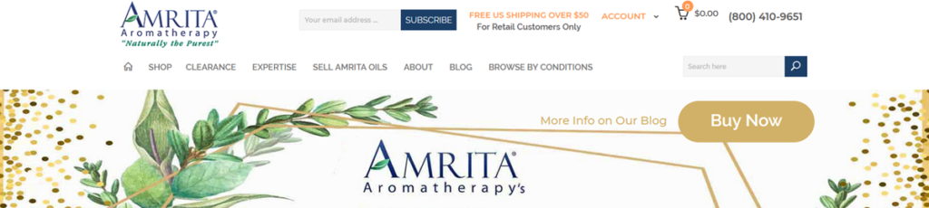 Amrita Aromatherapy Homepage Screenshot