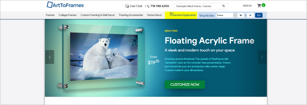 Arttoframes Homepage Screenshot