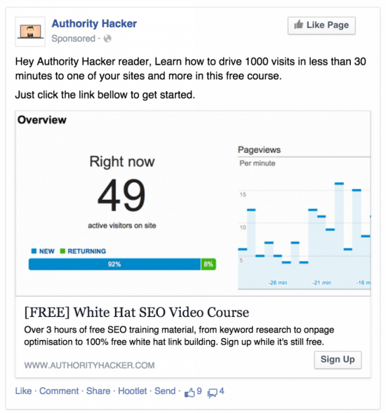 Authority Hacker Facebook Ad