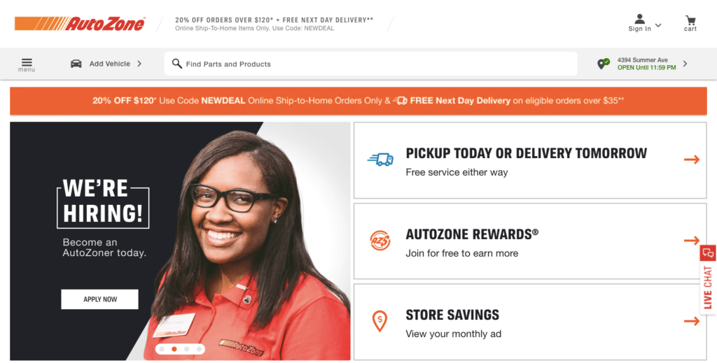 Autozone Homepage