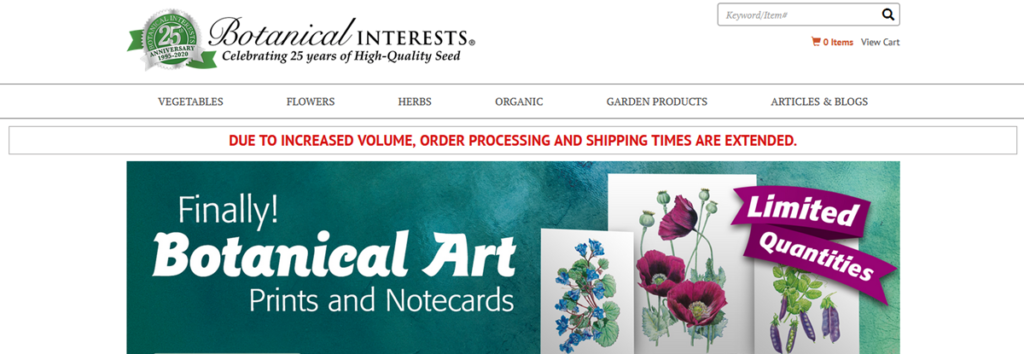 Botanical Interests Homepage Screenshot