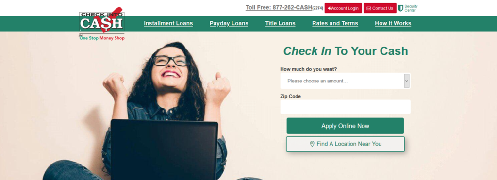 Check Into Cash Homepage Screenshot