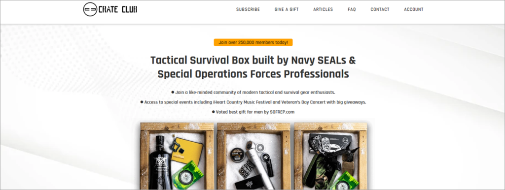 Crate Club Homepage Screenshot