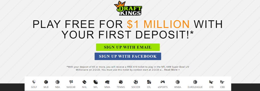 Draft Kings Homepage Screenshot