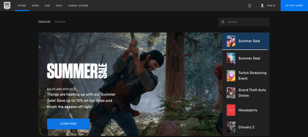 Epic Games Homepage