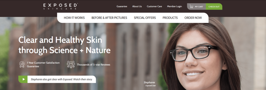 Exposed Skincare Homepage Screenshot