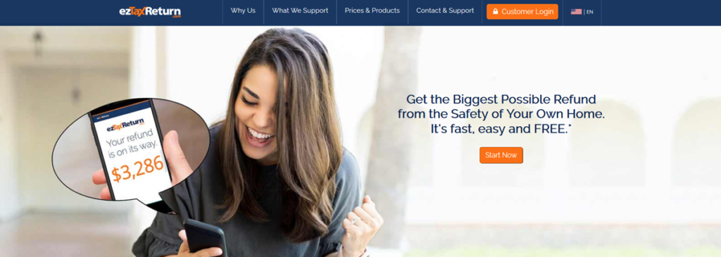 Ez Tax Return Homepage Screenshot