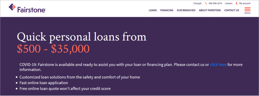 Fairstone Homepage Screenshot