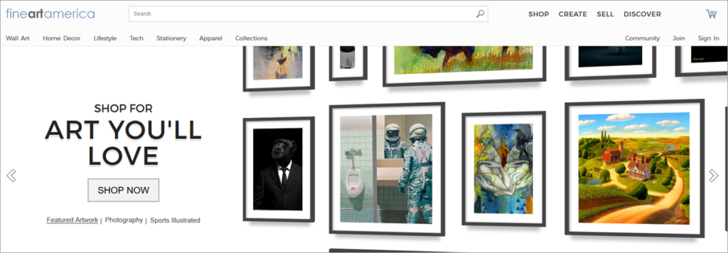 Fineartamerica Homepage Screenshot