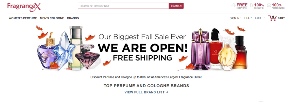 Fragrance X Homepage Screenshot