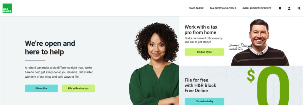 H&r Block Homepage Screenshot