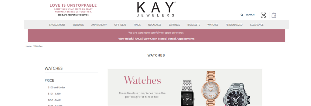 Kay Jewelers Homepage Screenshot