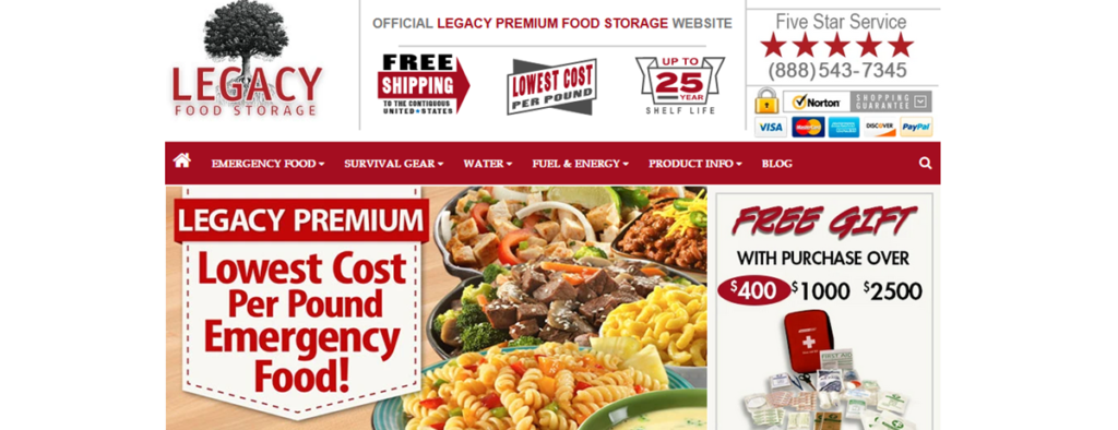 Legacy Food Storage Homepage Screenshot