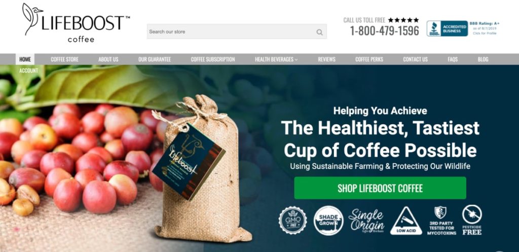 Lifeboost Coffee Homepage