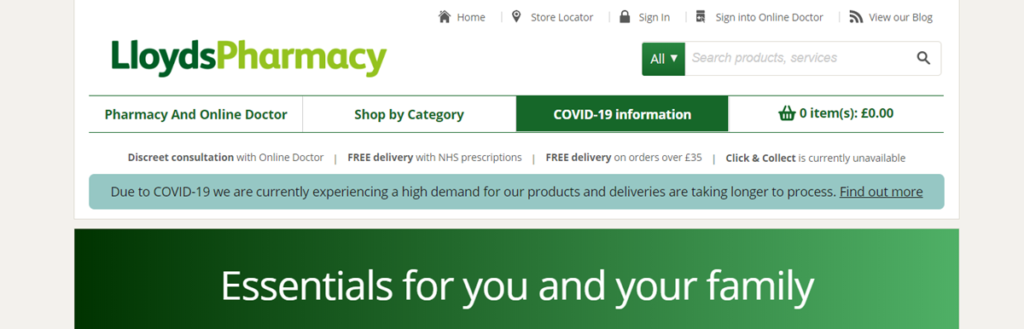 Lloyds Pharmacy Homepage Screenshot